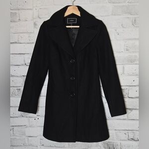 Le Château Woolmark Black Wool Blend Coat – XXS Fitted Long Jacket
